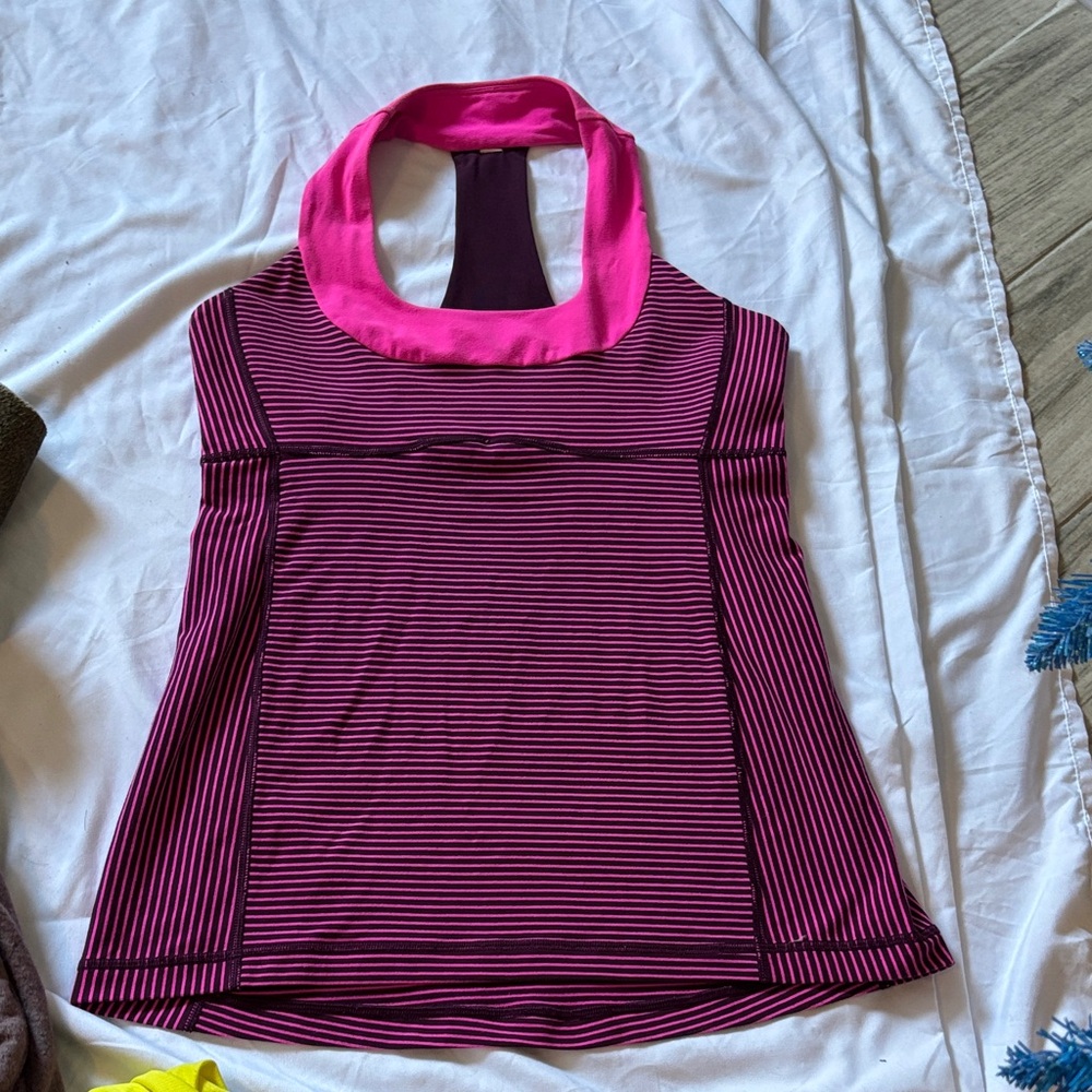 lululemon athletica Fuchsia and Black Striped Tank Top